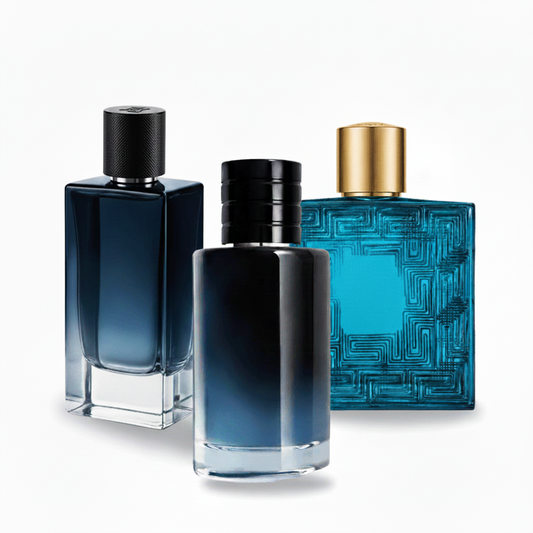 SET DE 3 PERFUMES: aroma amaderado, fragancia fresca y perfume aromático de hombre